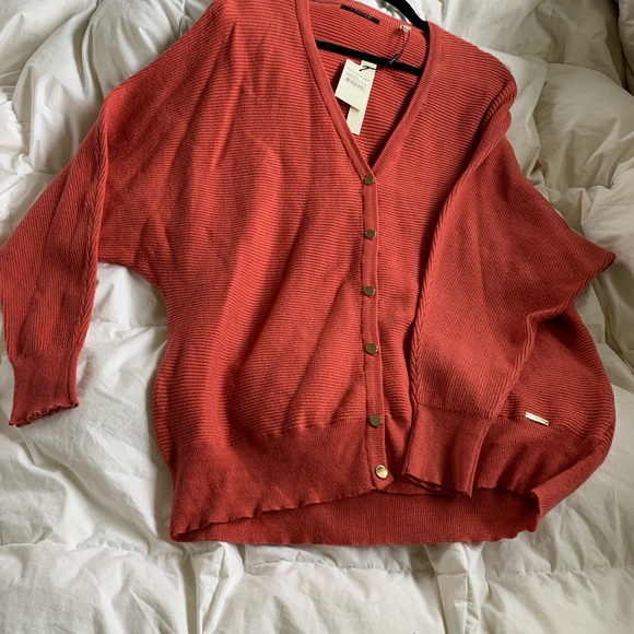 NWT T Tahari Terracotta Rose 🌹 Pink Cucoon Sweater Ribbed Button Up Cardigan💗 - Picture 9 of 12